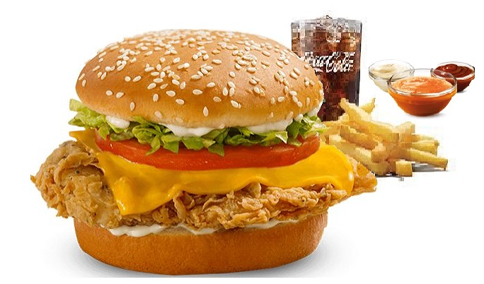 Koning kip Cheeseburger menu( friet en frisdrank )